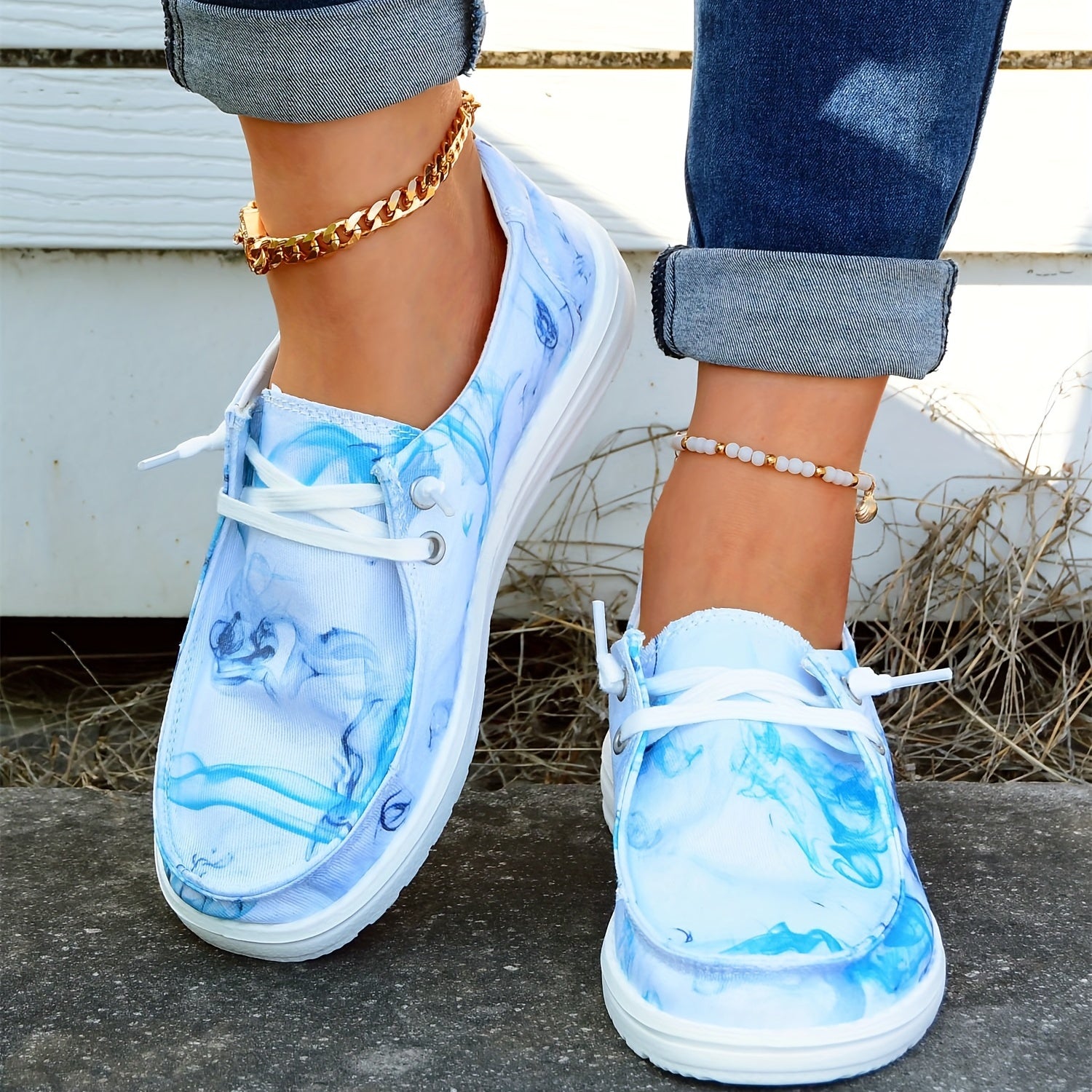 Women's Tie Dye Boat Shoes Lightweight Lace Up Sneakers