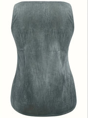 Denim Print Tank Top, Sleeveless Casual Summer Women's Clothing