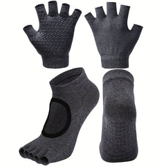 Non-slip Yoga Socks & Gloves Set Toeless Pilates Half Fingerless