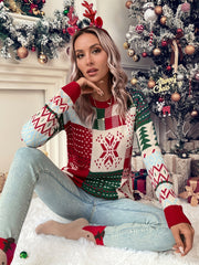 Christmas Pattern Knit Sweater Casual Crew Neck Long Sleeve Sweater