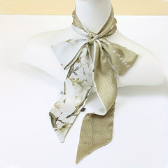 Lily Flower Pattern Neckerchief Long Ribbon Skinny Scarf