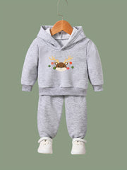 Girls Deer Pattern Hooded Sweatshirt and Sweatpants Set