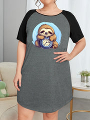 Sloth Print Raglan Sleeve Sleep Dress
