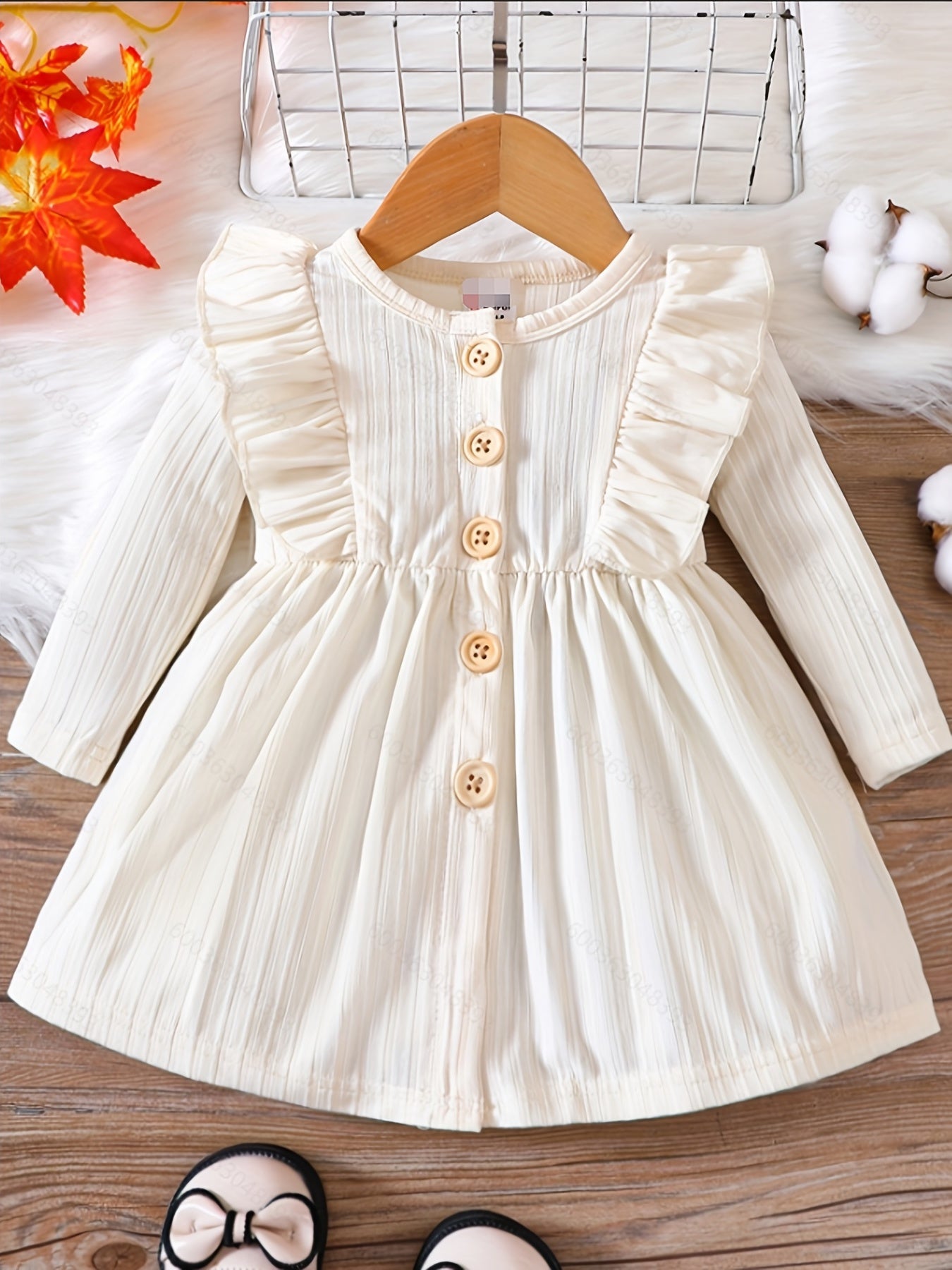 Baby Girls Ruffle Trim Long Sleeve Puffy Dress