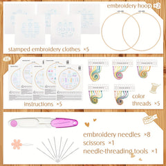 5 Sets Embroidery Starters Kit For Beginners - Stamped Cross Stitch