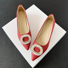 Women's Rhinestone Slip On Low Heel Point Toe Glitter Dress Shoes