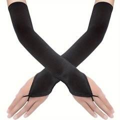 D EXCEED Women's Long Fingerless Sheer Gloves for Weddings and Events