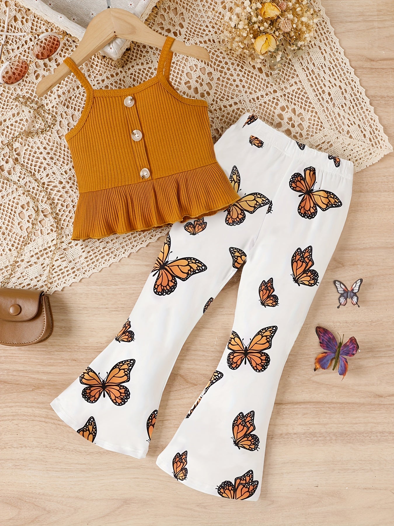 Girls Cami Suspender Top & Flare Pants Summer Outfit