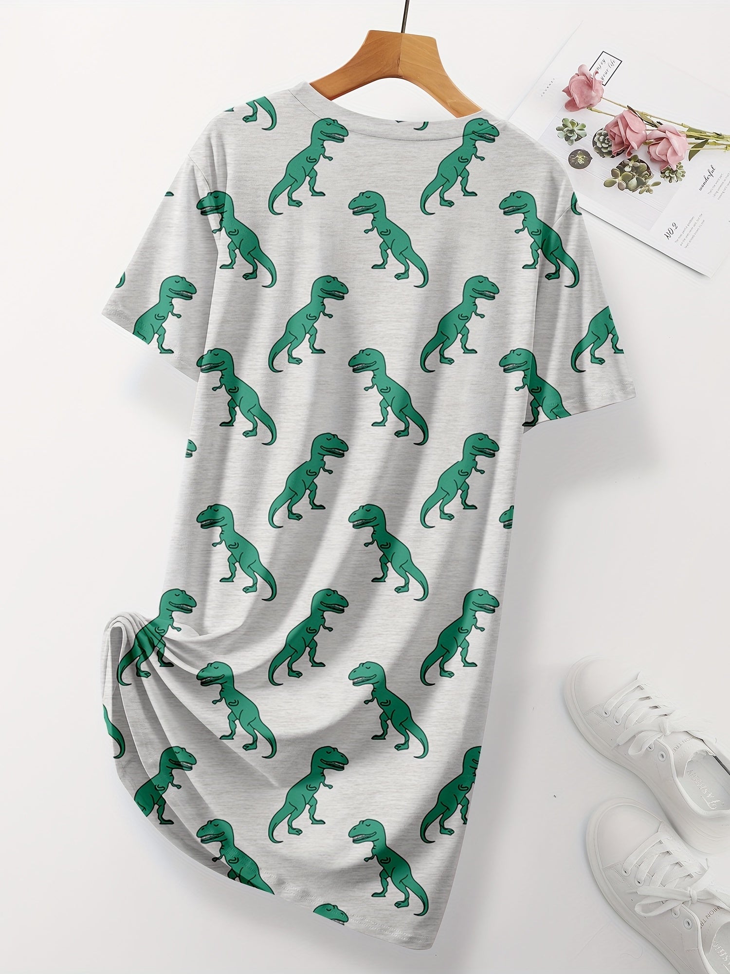 Dino Print Pajama Dress for Women