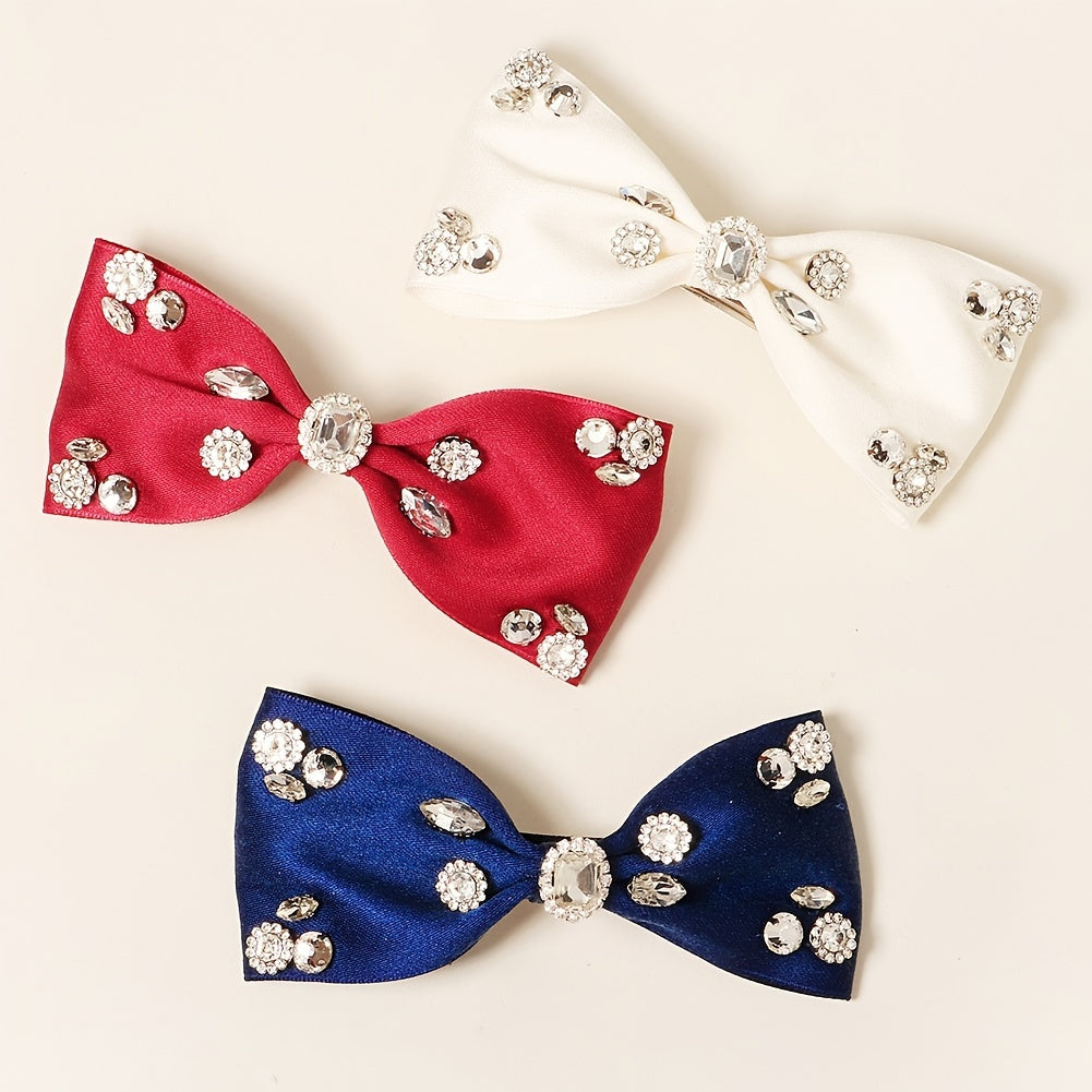 Fabric Rhinestone Bow Hair Clip Solid Hair Clip Hair Accessories