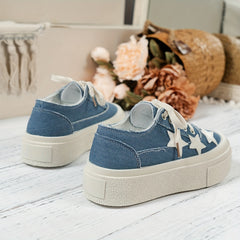Women's Platform Canvas Shoes Star Pattern Lace Up Low Top Skate Shoes