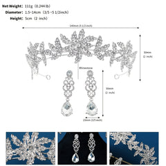 2PCS SET Rhinestone Earrings Crown Wedding Dress Accessories