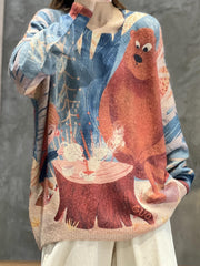 Women's Cartoon Print Long Sleeve Sweater