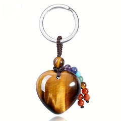 Tiger Eye Heart Crystal Keychain Healing Gemstone Key Ring Charm Gift