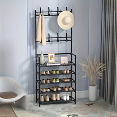Coat Rack Shoe Rack with Storage Shelves and Hooks
