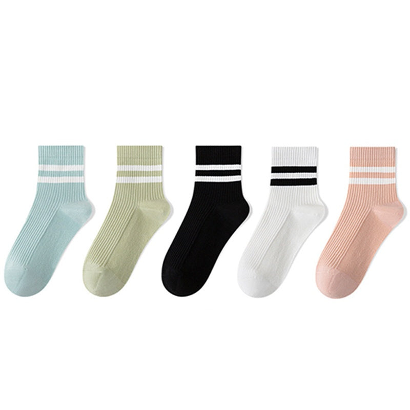 5 Pairs Striped Crew Socks Comfy & Breathable All Match Women's Stockings
