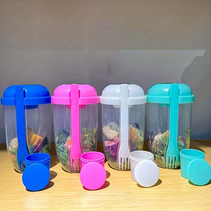 Portable Salad Cup Set with Fork and Sauce Cup for Picnics Bento Lunches