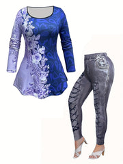 Butterfly Print Long Sleeve Tee & Leggings Set