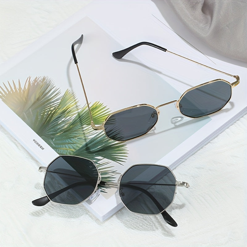 Polygon Sunglasses Retro UV400 Sun Shades Metal Glasses With Bag