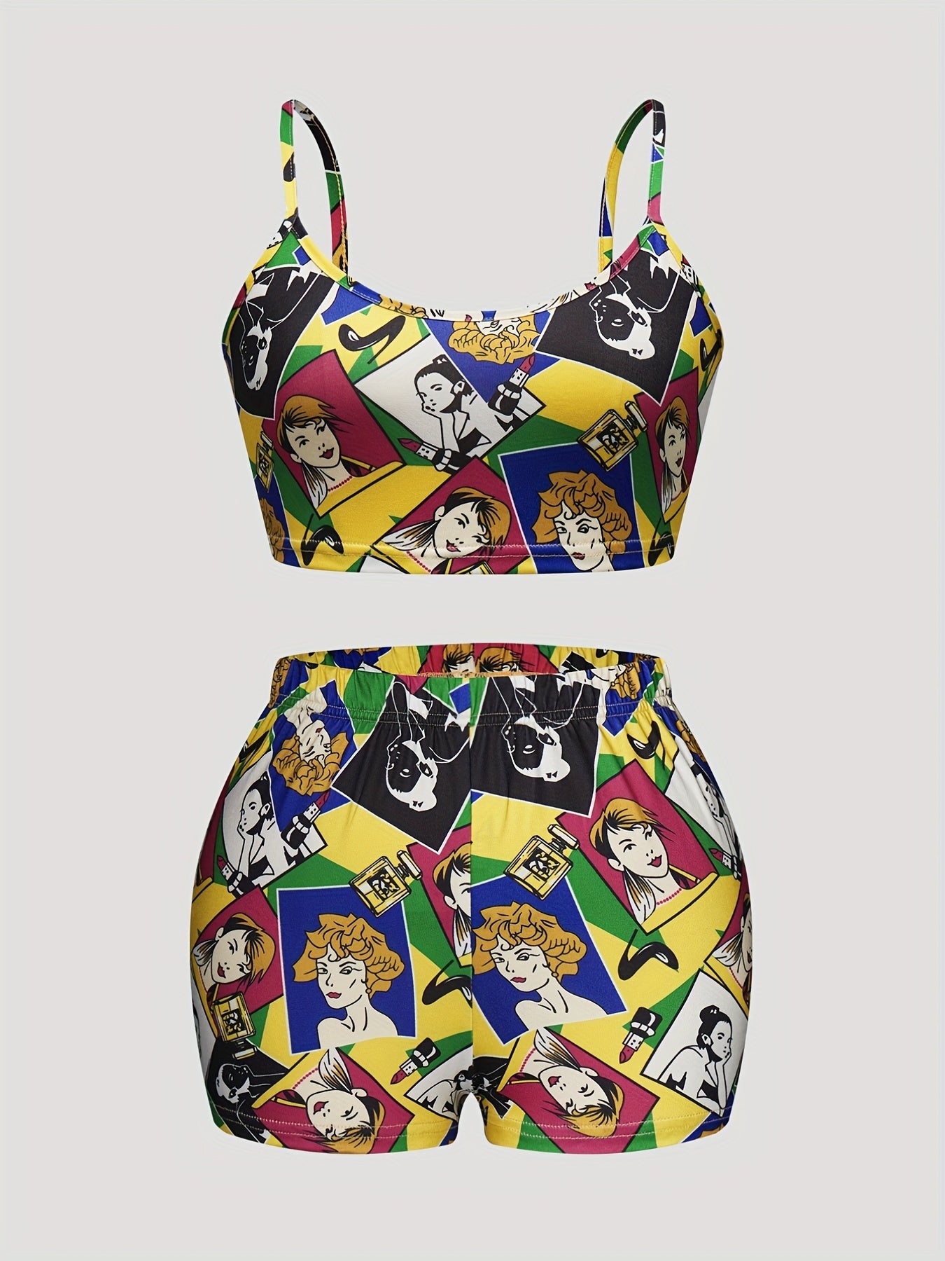 Cartoon Print Pajama Set Cami Top & Shorts