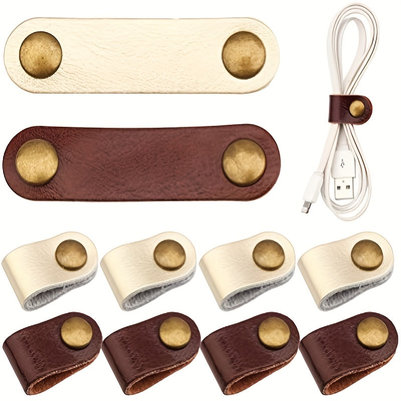 3pcs Cable Organizer Earphone Cord Holder Winder Faux Leather Strap