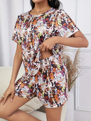 Cartoon Animal Print Pajama Set Short Sleeve Top & Shorts