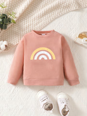 Unisex Rainbow Waffle Long Sleeve Pullover Top Crew Neck Blouse