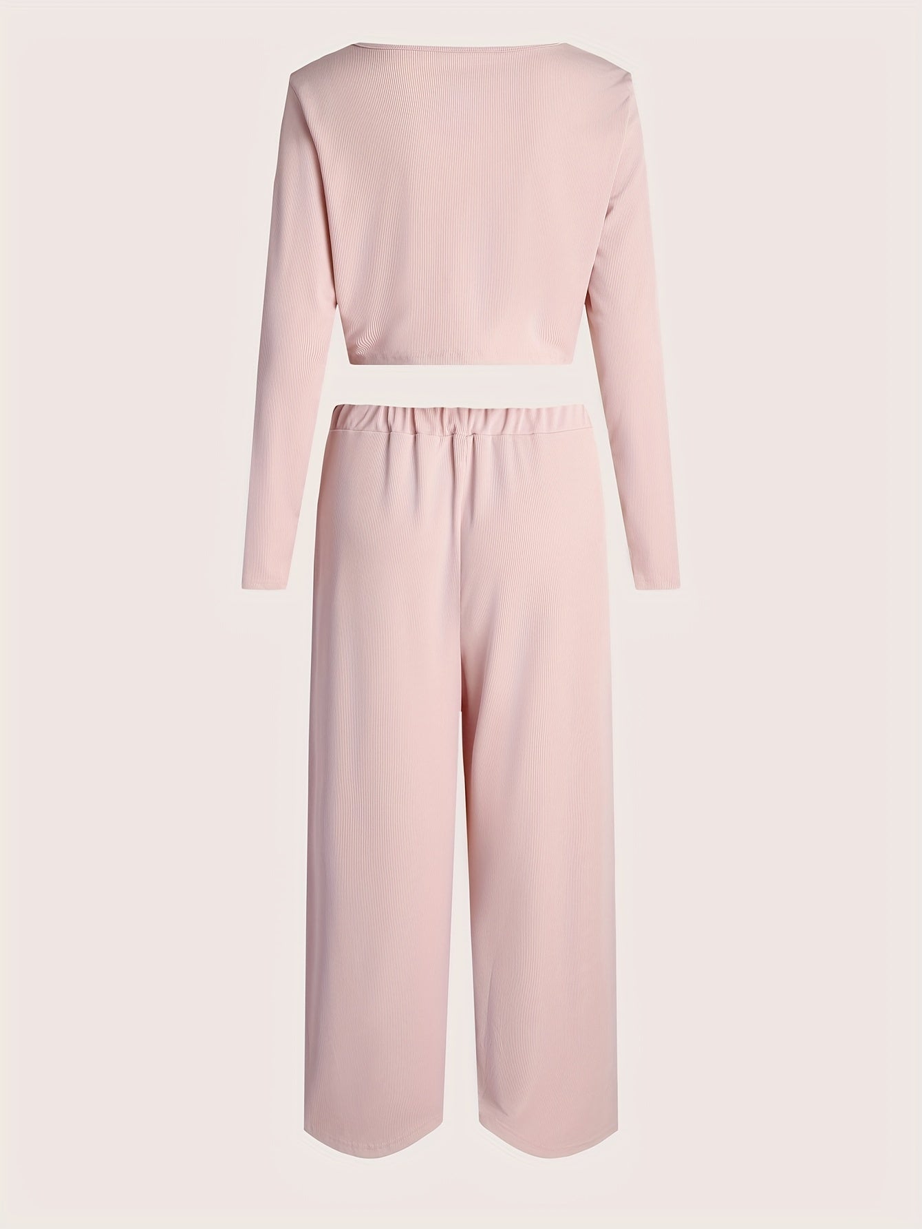 Solid Ribbed Crop Top & Wide Leg Pants Set