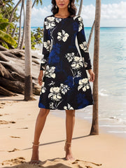 Floral Print Long Sleeve Round Neck Dress