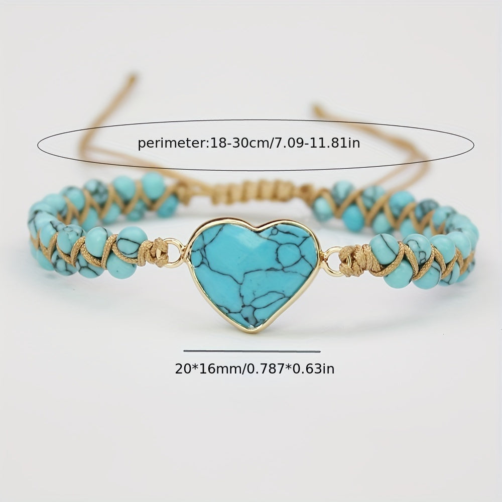 Woven Bracelet Turquoise Heart Stone Accessory Couple Jewelry