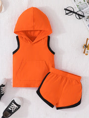 Toddler Boys Hooded Vest & Shorts Set Pop Cotton Casual Summer Clothes