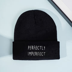 Perfectly Imperfect Embroidery Knit Cap Beanie Warm Winter Hat
