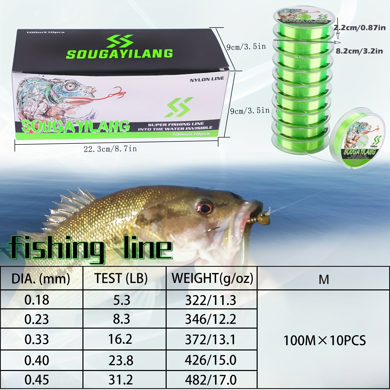 1000m 1090yds Nylon Fishing Line 0.18-0.45mm Lure Fishing Tackle