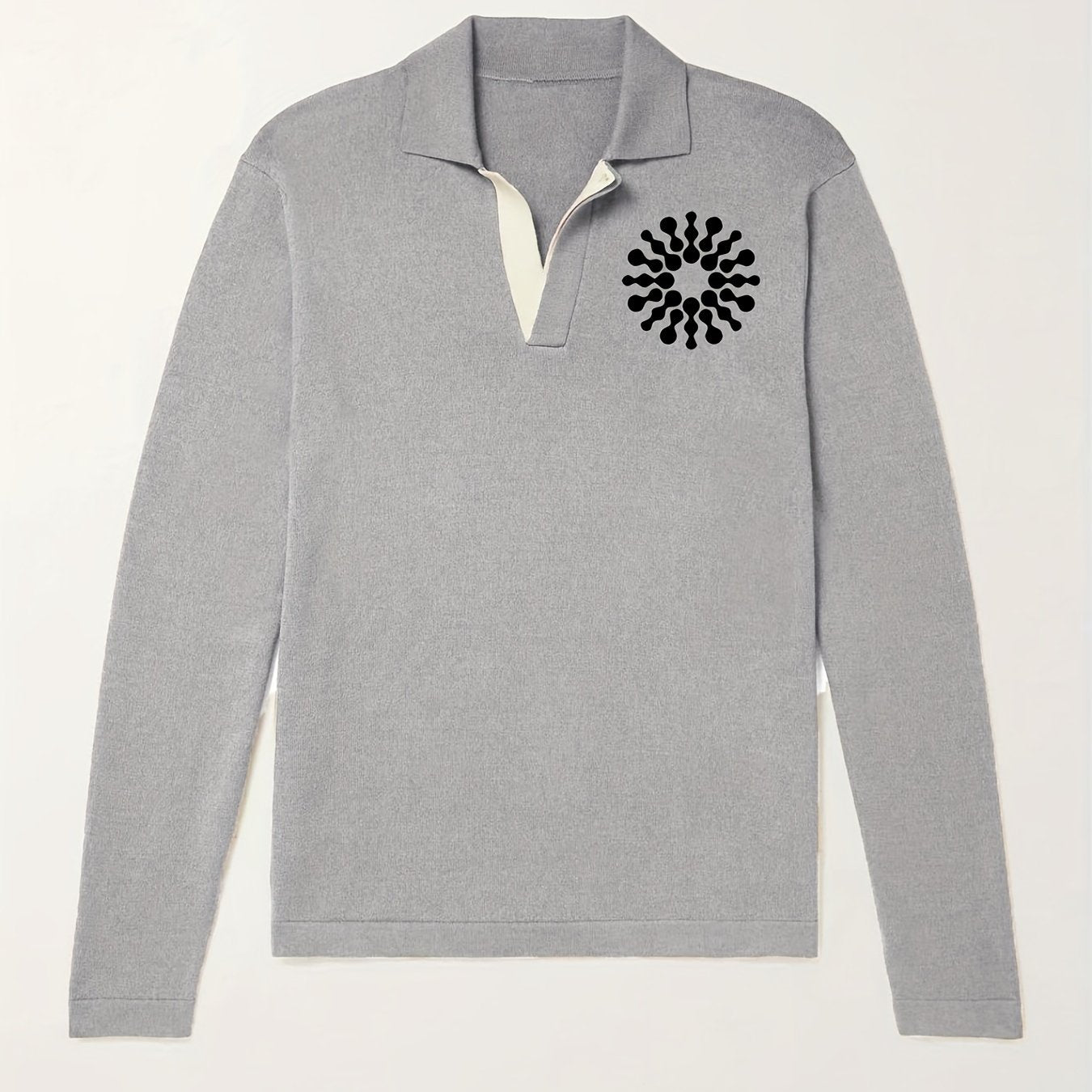 Geometric Pattern Knit Polo Shirt Men's Casual Lapel Pullover Sweater