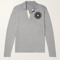 Geometric Pattern Knit Polo Shirt Men's Casual Lapel Pullover Sweater
