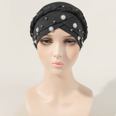 Faux Pearl Flower Turban Cap Braided Twist Head Wrap Head Scarf