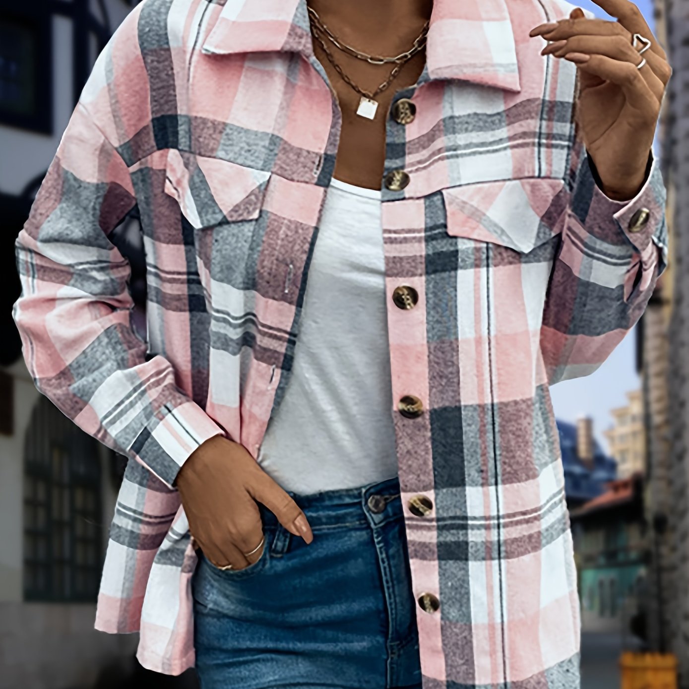 Plaid Print Long Sleeve Button Up Lapel Collar Shirt