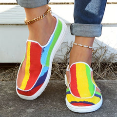 Striped Print Canvas Platform Shoes Slip on Slippers