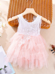 Flower Girl Lace Strappy Tiered Tutu Dress