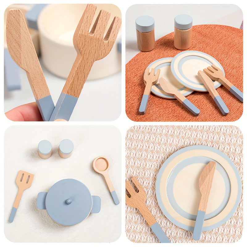 Cucinino 13pcs Wooden Kids Cookware Set Pretend Play Kitchen Toys Age 3-6