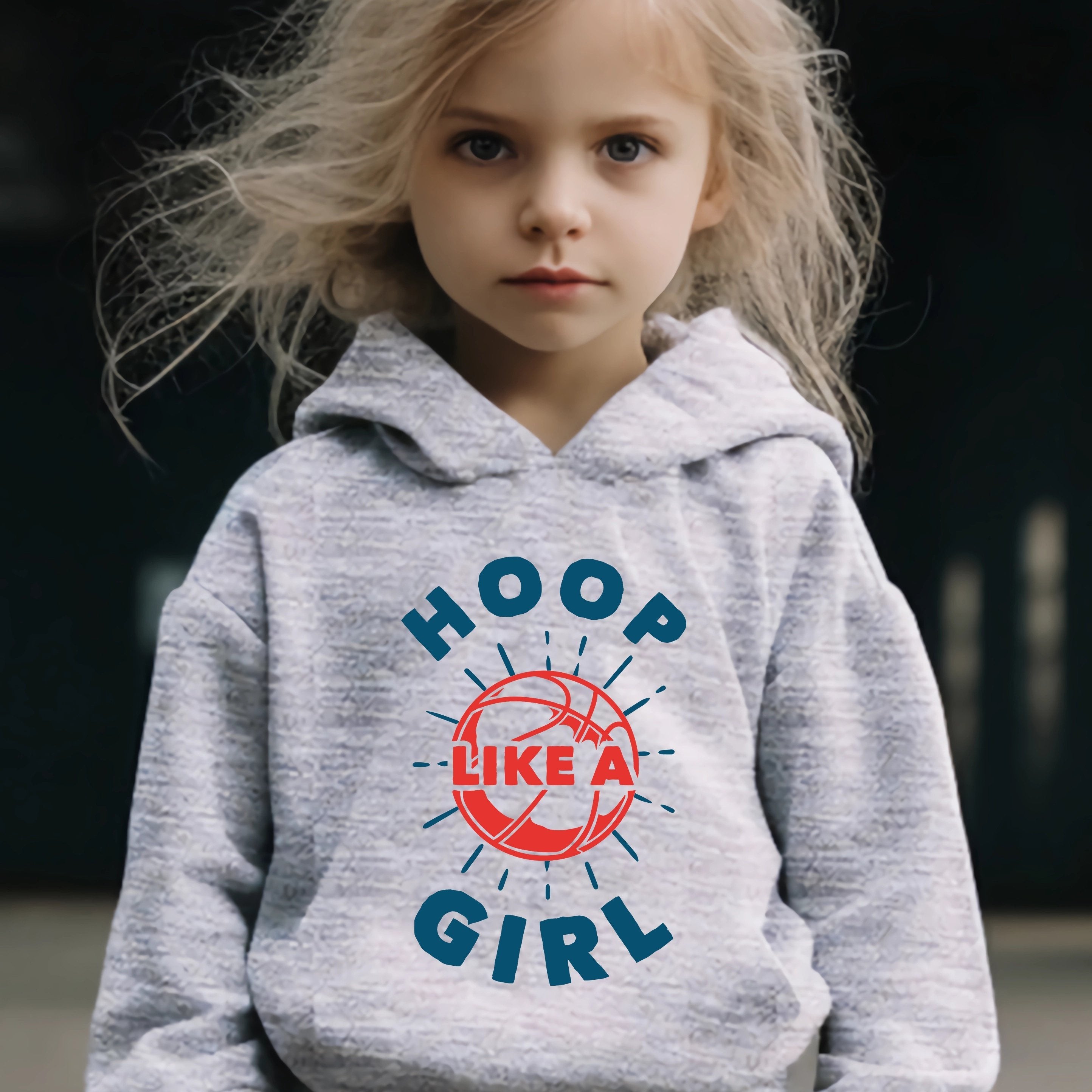 Hoop Girl Pattern Long Sleeve Hooded Sweatshirt Girls