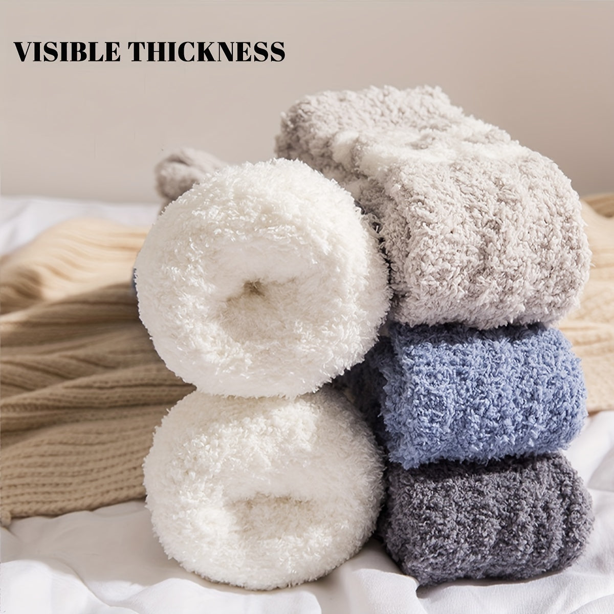 Cozy Fuzzy Socks With Grips Winter Warm Home Crew Socks