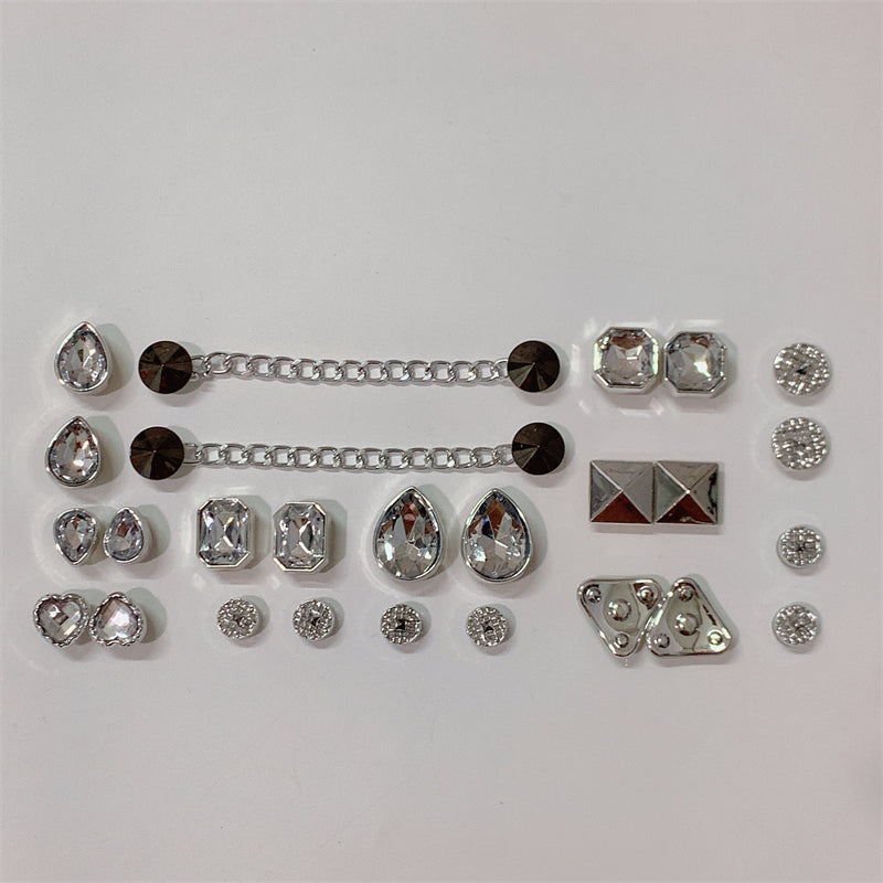 26pcs Silver Rhinestone Chain Shoe Buckle Set, Shoe Decoration Accessories