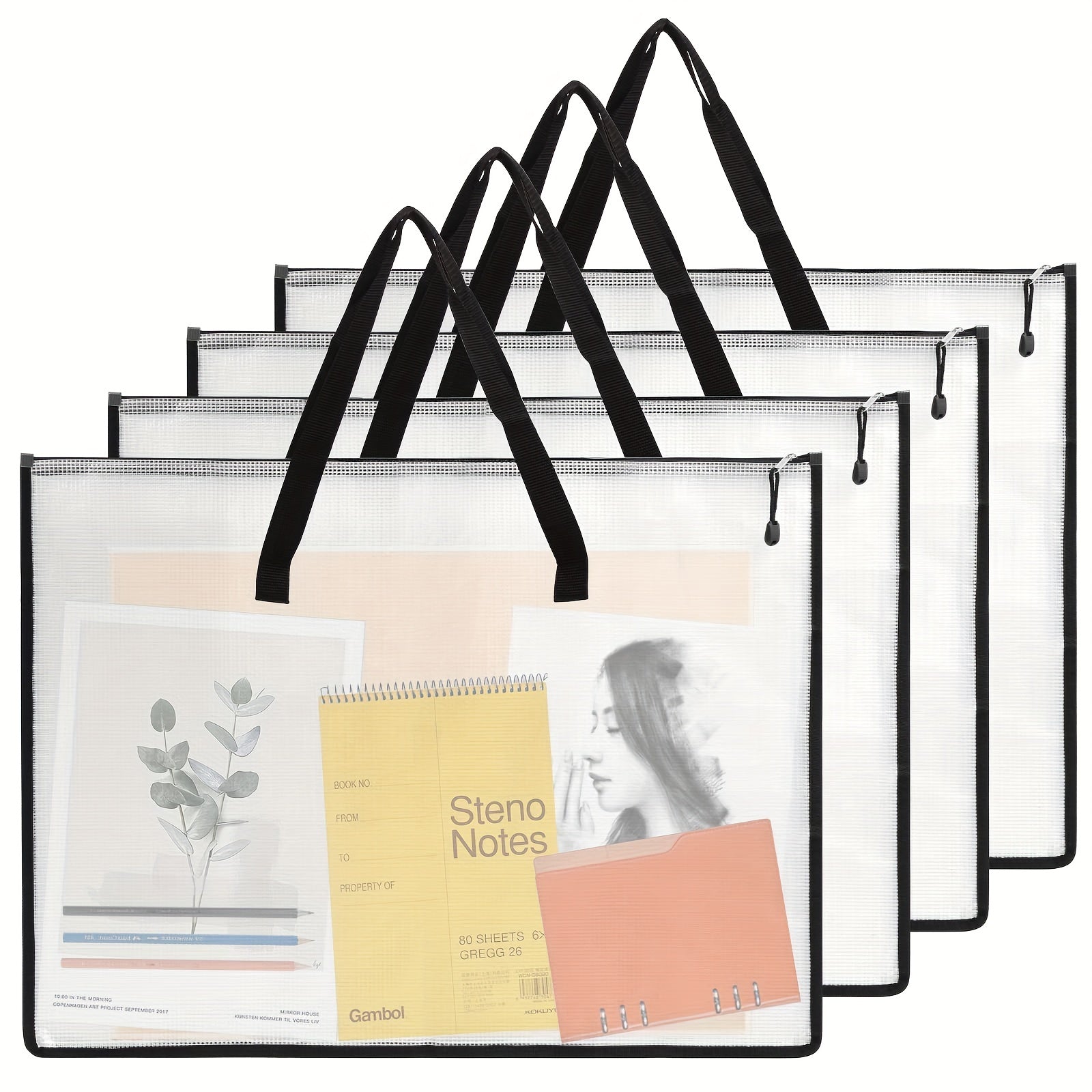 4pcs Artwork Bag Artwork Organizer Zipper Handle Posters Scrapbooking