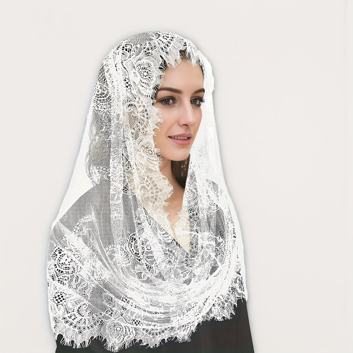 Bridal Lace Head Veil Shawl Floral Vintage Court Style Lightweight