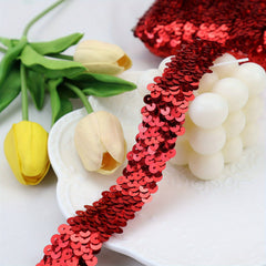 2 Yards Elastic Sequin Lace Ribbon Trim - Glitter Stretch Flat Sequin Trim