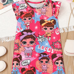 Girls Cartoon Stars Print T Shirt Dress For Pajamas Outfit