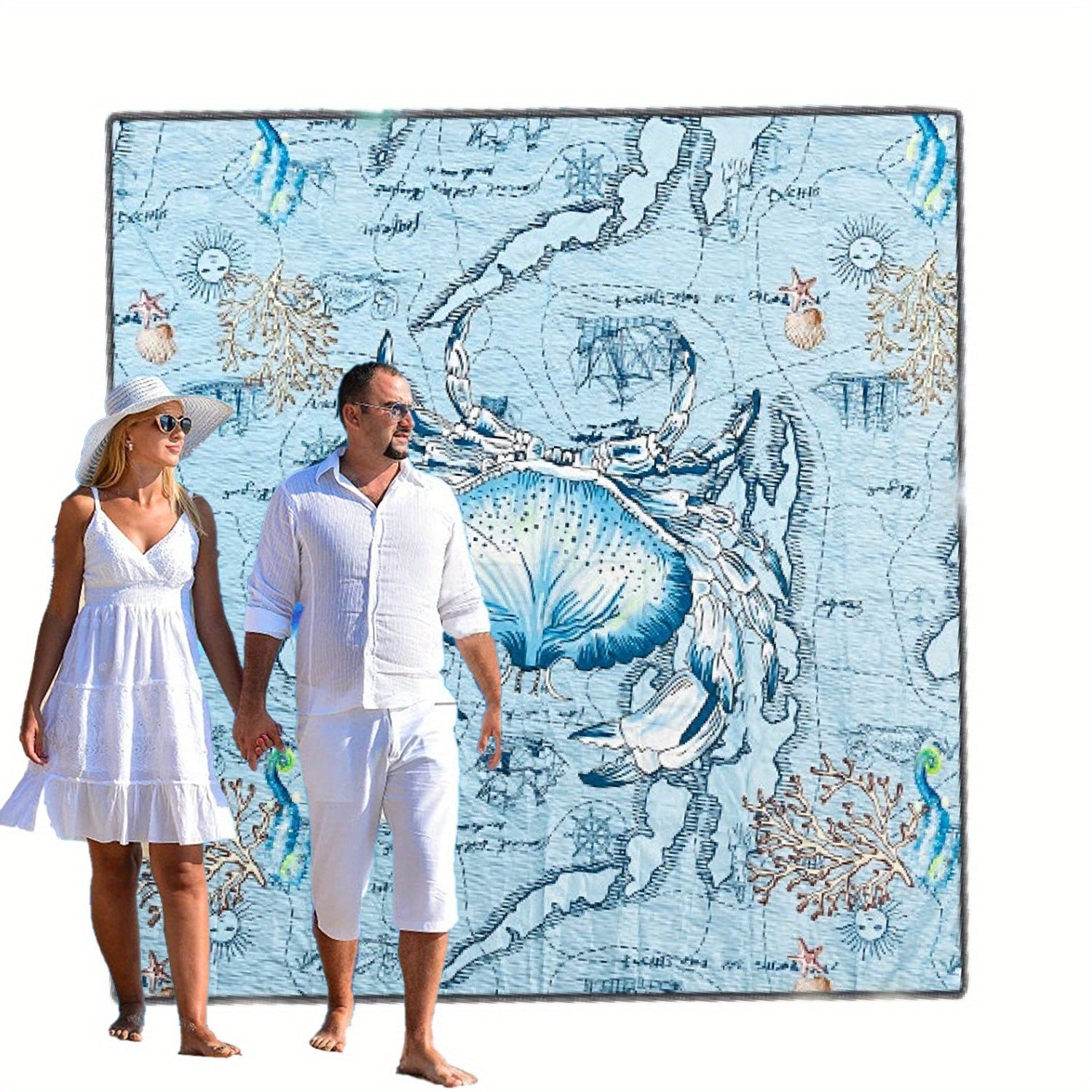 Crab Print Beach Blanket Sandproof Waterproof Mat for Summer Travel Camping