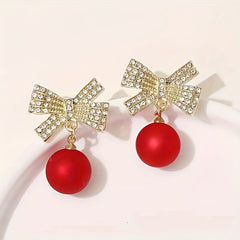 Christmas Red Bow Earrings Festive Ear Jewelry