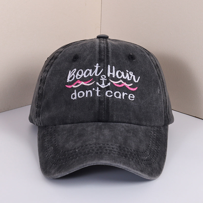 Boat Hair Don't Care Baseball Cap Y2K Embroidery Casual Washed Sunscreen Sports